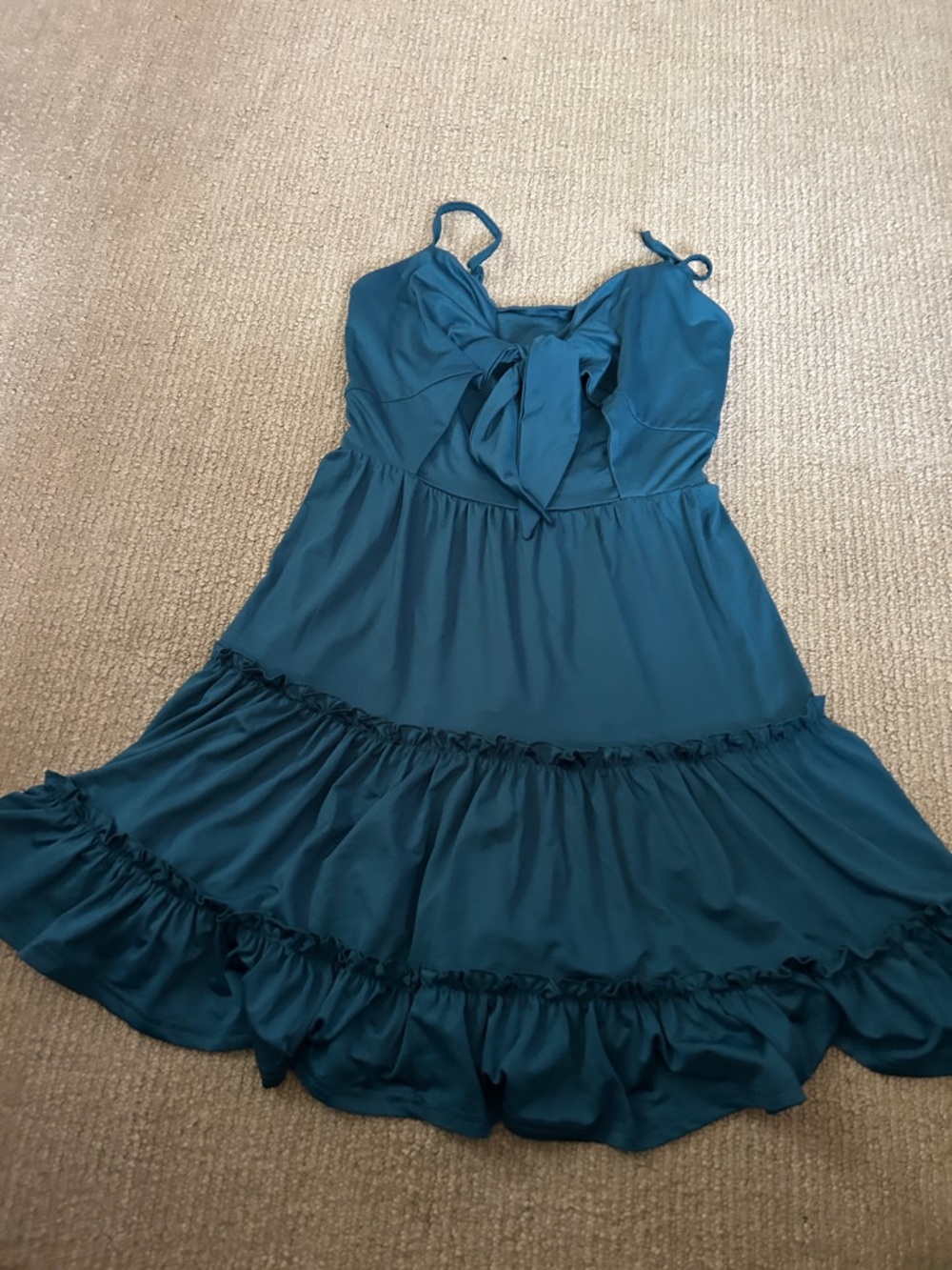 Girls Teal Tiered Ruffle Dress with Front Tie